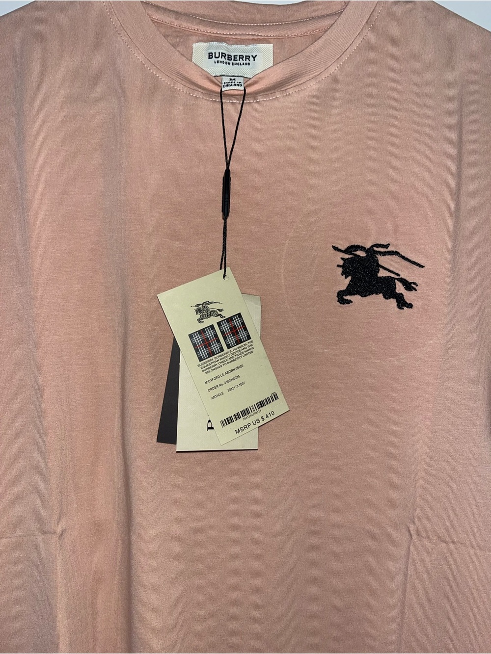 Burberry Pale Pink Short Sleeve Tee with Black Chest Motif - Picture 3 of 7